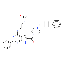 ChemSpider 2D Image | N-(2-{[2-Phenyl-6-({4-[3-phenyl(2,2,3,3-~3~H_4_)propyl]-1-piperazinyl}carbonyl)-1H-pyrrolo[2,3-d]pyrimidin-4-yl]amino}ethyl)acetamide | C30H31T4N7O2