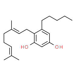 ChemSpider 2D Image | 4-[(2E)-3,7-Dimethyl-2,6-octadien-1-yl]-5-pentyl-1,3-benzenediol | C21H32O2