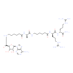 ChemSpider 2D Image | (10R,20R,23R)-1-[(2S,3S,4R,5R)-5-(6-Amino-9H-purin-9-yl)-3,4-dihydroxytetrahydro-2-furanyl]-20,23-bis(3-carbamimidamidopropyl)-10-methyl-1,8,11,18,21-pentaoxo-2,9,12,19,22-pentaazatetracosan-24-amide 
(non-preferred name) | C37H63N17O9