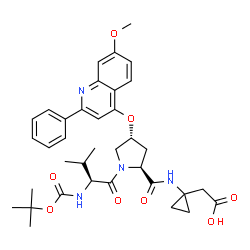 ChemSpider 2D Image | N-{[(2-Methyl-2-propanyl)oxy]carbonyl}-L-valyl-(4R)-N-[1-(carboxymethyl)cyclopropyl]-4-[(7-methoxy-2-phenyl-4-quinolinyl)oxy]-L-prolinamide | C36H44N4O8