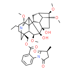 ChemSpider 2D Image | [(1alpha,6beta,7beta,14alpha,16beta)-20-Ethyl-7,8-dihydroxy-1,6,14,16-tetramethoxyaconitan-4-yl]methyl 2-[(3S)-3-methyl-2,5-dioxo-1-pyrrolidinyl]benzoate | C37H50N2O10