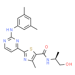 ChemSpider 2D Image | 2-{2-[(3,5-Dimethylphenyl)amino]-4-pyrimidinyl}-N-[(2S)-1-hydroxy-2-propanyl]-4-methyl-1,3-thiazole-5-carboxamide | C20H23N5O2S