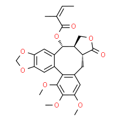 ChemSpider 2D Image | (3aR,14R,14aR)-6,7,8-Trimethoxy-3-oxo-1,3,3a,4,14,14a-hexahydrobenzo[3,4]furo[3',4':6,7]cycloocta[1,2-f][1,3]benzodioxol-14-yl (2Z)-2-methyl-2-butenoate | C27H28O9