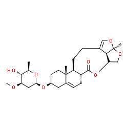 ChemSpider 2D Image | (2aR,6aR,10S,12aR,12bS,14bR)-2a,12a-Dimethyl-6-oxo-2a,4,4a,6a,7,9,10,11,12,12a,12b,13,14,14b-tetradecahydro-6H-2,3,5-trioxapentaleno[1',6':5,6,7]cyclonona[1,2-a]naphthalen-10-yl 2,6-dideoxy-3-O-methyl
-beta-D-arabino-hexopyranoside | C28H40O8