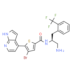 ChemSpider 2D Image | N-{(2S)-1-Amino-3-[2-(trifluoromethyl)phenyl]-2-propanyl}-4-bromo-5-(1H-pyrrolo[2,3-b]pyridin-4-yl)-2-thiophenecarboxamide | C22H18BrF3N4OS