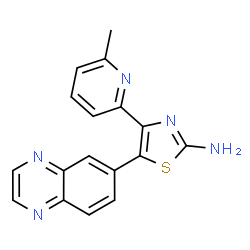 ChemSpider 2D Image | 4-(6-Methyl-2-pyridinyl)-5-(6-quinoxalinyl)-1,3-thiazol-2-amine | C17H13N5S