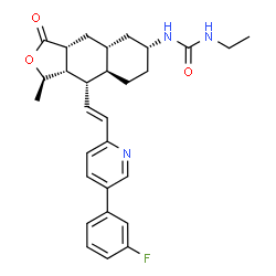 ChemSpider 2D Image | 1-Ethyl-3-[(1R,3aR,4aR,6R,8aR,9S,9aS)-9-{(E)-2-[5-(3-fluorophenyl)-2-pyridinyl]vinyl}-1-methyl-3-oxododecahydronaphtho[2,3-c]furan-6-yl]urea | C29H34FN3O3