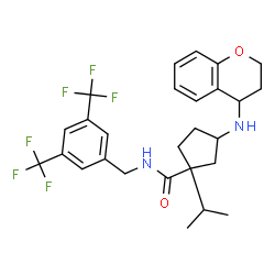 ChemSpider 2D Image | N-[3,5-Bis(trifluoromethyl)benzyl]-3-(3,4-dihydro-2H-chromen-4-ylamino)-1-isopropylcyclopentanecarboxamide | C27H30F6N2O2