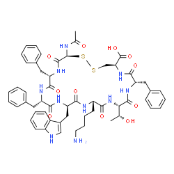 ChemSpider 2D Image | (4R,7S,10S,13S,16R,19S,22S,25S)-25-Acetamido-13-(4-aminobutyl)-7,19,22-tribenzyl-10-[(1R)-1-hydroxyethyl]-16-(1H-indol-3-ylmethyl)-6,9,12,15,18,21,24-heptaoxo-1,2-dithia-5,8,11,14,17,20,23-heptaazacyc
lopentacosane-4-carboxylic acid | C55H66N10O11S2