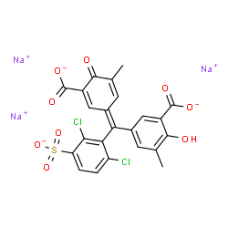 ChemSpider 2D Image | Trisodium 5-[(Z)-(3-carboxylato-5-methyl-4-oxo-2,5-cyclohexadien-1-ylidene)(2,6-dichloro-3-sulfonatophenyl)methyl]-2-hydroxy-3-methylbenzoate | C23H13Cl2Na3O9S