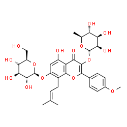 ChemSpider 2D Image | 5-Hydroxy-2-(4-methoxyphenyl)-8-(3-methyl-2-buten-1-yl)-4-oxo-7-(beta-D-talopyranosyloxy)-4H-chromen-3-yl 6-deoxy-beta-L-mannopyranoside | C33H40O15
