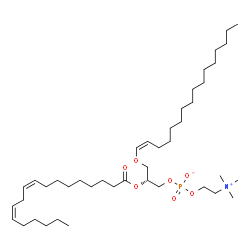 ChemSpider 2D Image | 1-(1Z-hexadecenyl)-2-(9Z,12Z-octadecadienoyl)-sn-glycero-3-phosphocholine | C42H80NO7P