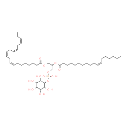 ChemSpider 2D Image | (2R)-3-[(Hydroxy{[(1s,3R)-2,3,4,5,6-pentahydroxycyclohexyl]oxy}phosphoryl)oxy]-2-[(11Z)-11-octadecenoyloxy]propyl (8Z,11Z,14Z,17Z)-8,11,14,17-icosatetraenoate | C47H81O13P