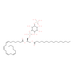 ChemSpider 2D Image | (2R)-1-[(Hydroxy{[(1S,5R)-2,3,4,6-tetrahydroxy-5-(phosphonooxy)cyclohexyl]oxy}phosphoryl)oxy]-3-(palmitoyloxy)-2-propanyl (7Z,10Z,13Z,16Z)-7,10,13,16-docosatetraenoate | C47H84O16P2