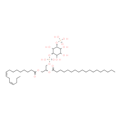 ChemSpider 2D Image | (2R)-1-[(9Z,12Z)-9,12-Hexadecadienoyloxy]-3-[(hydroxy{[(1S,5R)-2,3,4,6-tetrahydroxy-5-(phosphonooxy)cyclohexyl]oxy}phosphoryl)oxy]-2-propanyl stearate | C43H80O16P2