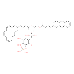 ChemSpider 2D Image | (2R)-1-[(Hydroxy{[(1S,5R)-2,3,4,6-tetrahydroxy-5-(phosphonooxy)cyclohexyl]oxy}phosphoryl)oxy]-3-[(11Z)-11-octadecenoyloxy]-2-propanyl (8Z,11Z,14Z)-8,11,14-icosatrienoate | C47H84O16P2