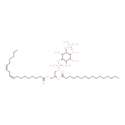 ChemSpider 2D Image | (2R)-3-[(Hydroxy{[(1S,5R)-2,3,4,6-tetrahydroxy-5-(phosphonooxy)cyclohexyl]oxy}phosphoryl)oxy]-2-(palmitoyloxy)propyl (9Z,12Z)-9,12-octadecadienoate | C43H80O16P2