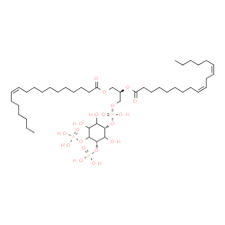 ChemSpider 2D Image | (2R)-1-[(Hydroxy{[(1S,5S)-2,3,6-trihydroxy-4,5-bis(phosphonooxy)cyclohexyl]oxy}phosphoryl)oxy]-3-[(11Z)-11-octadecenoyloxy]-2-propanyl (9Z,12Z)-9,12-octadecadienoate | C45H83O19P3