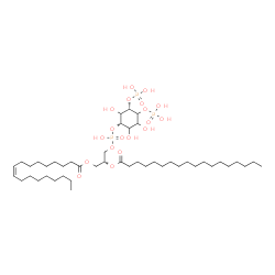 ChemSpider 2D Image | (2R)-3-[(Hydroxy{[(1S,5S)-2,3,6-trihydroxy-4,5-bis(phosphonooxy)cyclohexyl]oxy}phosphoryl)oxy]-2-(stearoyloxy)propyl (9Z)-9-octadecenoate | C45H87O19P3