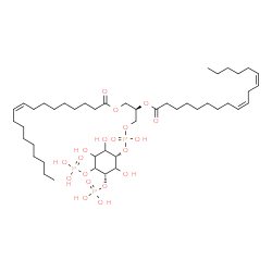 ChemSpider 2D Image | (2R)-1-[(Hydroxy{[(1S,5S)-2,3,6-trihydroxy-4,5-bis(phosphonooxy)cyclohexyl]oxy}phosphoryl)oxy]-3-[(9Z)-9-octadecenoyloxy]-2-propanyl (9Z,12Z)-9,12-octadecadienoate | C45H83O19P3