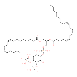 ChemSpider 2D Image | (2R)-1-[(Hydroxy{[(1S,5S)-2,3,6-trihydroxy-4,5-bis(phosphonooxy)cyclohexyl]oxy}phosphoryl)oxy]-3-[(9Z,12Z)-9,12-octadecadienoyloxy]-2-propanyl (5Z,8Z,11Z)-5,8,11-icosatrienoate | C47H83O19P3