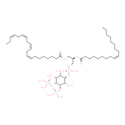 ChemSpider 2D Image | (2R)-3-[(Hydroxy{[(1S,5S)-2,3,6-trihydroxy-4,5-bis(phosphonooxy)cyclohexyl]oxy}phosphoryl)oxy]-2-[(9Z)-9-octadecenoyloxy]propyl (8Z,11Z,14Z,17Z)-8,11,14,17-icosatetraenoate | C47H83O19P3