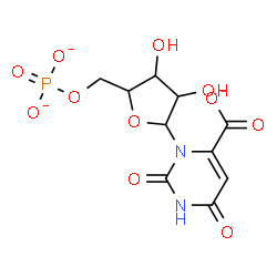ChemSpider 2D Image | 2,6-Dioxo-3-(5-O-phosphonatopentofuranosyl)-1,2,3,6-tetrahydro-4-pyrimidinecarboxylate | C10H10N2O11P