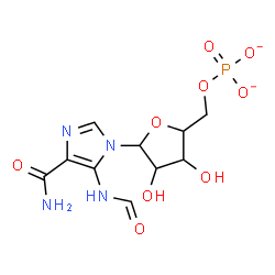 ChemSpider 2D Image | 5-Formamido-1-(5-O-phosphonatopentofuranosyl)-1H-imidazole-4-carboxamide | C10H13N4O9P