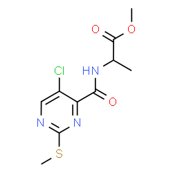 ChemSpider 2D Image | Methyl N-{[5-chloro-2-(methylsulfanyl)-4-pyrimidinyl]carbonyl}alaninate | C10H12ClN3O3S