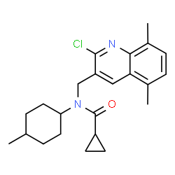 ChemSpider 2D Image | N-[(2-Chloro-5,8-dimethyl-3-quinolinyl)methyl]-N-(4-methylcyclohexyl)cyclopropanecarboxamide | C23H29ClN2O