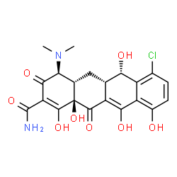 ChemSpider 2D Image | (4S,4aS,5aS,6S,12aR)-7-Chloro-4-(dimethylamino)-1,6,10,11,12a-pentahydroxy-3,12-dioxo-3,4,4a,5,5a,6,12,12a-octahydro-2-tetracenecarboxamide | C21H21ClN2O8