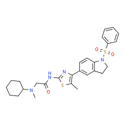 ChemSpider 2D Image | N~2~-Cyclohexyl-N~2~-methyl-N-{5-methyl-4-[1-(phenylsulfonyl)-2,3-dihydro-1H-indol-5-yl]-1,3-thiazol-2-yl}glycinamide | C27H32N4O3S2