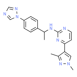 ChemSpider 2D Image | 4-(1,3-Dimethyl-1H-pyrazol-4-yl)-N-{1-[4-(1H-1,2,4-triazol-1-yl)phenyl]ethyl}-2-pyrimidinamine | C19H20N8