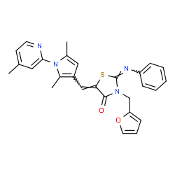 ChemSpider 2D Image | (2E,5Z)-5-{[2,5-Dimethyl-1-(4-methyl-2-pyridinyl)-1H-pyrrol-3-yl]methylene}-3-(2-furylmethyl)-2-(phenylimino)-1,3-thiazolidin-4-one | C27H24N4O2S
