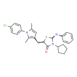 ChemSpider 2D Image | (2E,5Z)-5-{[1-(4-Chlorophenyl)-2,5-dimethyl-1H-pyrrol-3-yl]methylene}-3-cyclopentyl-2-(phenylimino)-1,3-thiazolidin-4-one | C27H26ClN3OS
