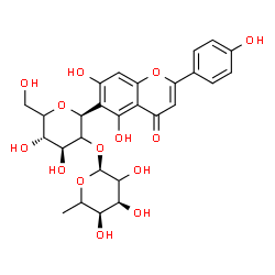 ChemSpider 2D Image | (1S)-1,5-Anhydro-2-O-(6-deoxy-alpha-L-erythro-hexopyranosyl)-1-[5,7-dihydroxy-2-(4-hydroxyphenyl)-4-oxo-4H-chromen-6-yl]-D-threo-hexitol | C27H30O14