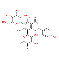 ChemSpider 2D Image | 5,7-Dihydroxy-2-(4-hydroxyphenyl)-6-[(2S,4R,5S)-3,4,5-trihydroxy-6-(hydroxymethyl)tetrahydro-2H-pyran-2-yl]-8-[(2S,5R,6S)-3,4,5-trihydroxy-6-methyltetrahydro-2H-pyran-2-yl]-4H-chromen-4-one (non-prefe
rred name) | C27H30O14