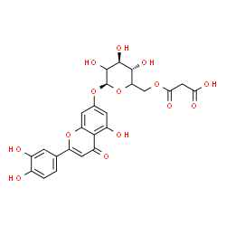 ChemSpider 2D Image | 2-(3,4-Dihydroxyphenyl)-5-hydroxy-4-oxo-4H-chromen-7-yl 6-O-(carboxyacetyl)-beta-D-threo-hexopyranoside | C24H22O14