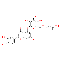 ChemSpider 2D Image | 2-(3,4-Dihydroxyphenyl)-7-hydroxy-4-oxo-4H-chromen-5-yl 6-O-(carboxyacetyl)-beta-D-threo-hexopyranoside | C24H22O14