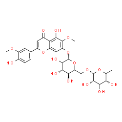 ChemSpider 2D Image | 5-Hydroxy-2-(4-hydroxy-3-methoxyphenyl)-6-methoxy-4-oxo-4H-chromen-7-yl 6-O-(6-deoxy-alpha-L-erythro-hexopyranosyl)-beta-D-threo-hexopyranoside | C29H34O16