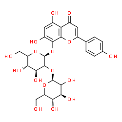 ChemSpider 2D Image | 5,7-Dihydroxy-2-(4-hydroxyphenyl)-4-oxo-4H-chromen-8-yl 2-O-beta-D-threo-hexopyranosyl-beta-D-threo-hexopyranoside | C27H30O16