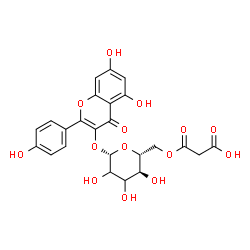ChemSpider 2D Image | 5,7-Dihydroxy-2-(4-hydroxyphenyl)-4-oxo-4H-chromen-3-yl 6-O-(carboxyacetyl)-beta-D-erythro-hexopyranoside | C24H22O14