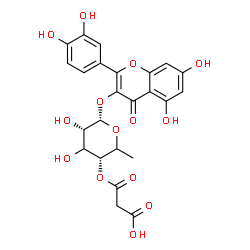 ChemSpider 2D Image | 2-(3,4-Dihydroxyphenyl)-5,7-dihydroxy-4-oxo-4H-chromen-3-yl 4-O-(carboxyacetyl)-6-deoxy-alpha-L-erythro-hexopyranoside | C24H22O14