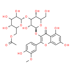 ChemSpider 2D Image | 5,7-Dihydroxy-2-(4-hydroxy-3-methoxyphenyl)-4-oxo-4H-chromen-3-yl 3-O-(6-O-acetyl-alpha-L-glycero-hexopyranosyl)-beta-D-erythro-hexopyranoside | C30H34O18