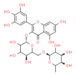 ChemSpider 2D Image | 5,7-Dihydroxy-4-oxo-2-(3,4,5-trihydroxyphenyl)-4H-chromen-3-yl 6-O-(6-deoxy-alpha-L-erythro-hexopyranosyl)-beta-D-glycero-hexopyranoside | C27H30O17