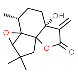 ChemSpider 2D Image | (2R,4aR)-4a-Hydroxy-2,9,9-trimethyl-5-methylenehexahydro-8H-oxireno[1,7a]indeno[3a,4-b]furan-6(2H)-one | C15H20O4