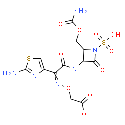 ChemSpider 2D Image | ({[1-(2-Amino-1,3-thiazol-4-yl)-2-({2-[(carbamoyloxy)methyl]-4-oxo-1-sulfo-3-azetidinyl}amino)-2-oxoethylidene]amino}oxy)acetic acid | C12H14N6O10S2