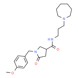 ChemSpider 2D Image | N-[3-(1-Azepanyl)propyl]-1-(4-methoxybenzyl)-5-oxo-3-pyrrolidinecarboxamide | C22H33N3O3