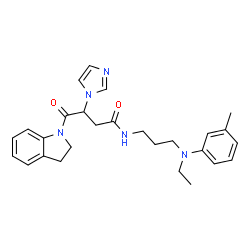 ChemSpider 2D Image | 4-(2,3-dihydroindol-1-yl)-N-[3-(N-ethyl-3-methylanilino)propyl]-3-(1-imidazolyl)-4-oxobutanamide | C27H33N5O2