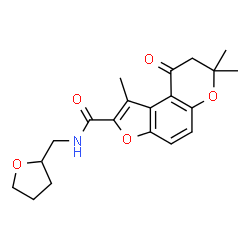 ChemSpider 2D Image | 1,7,7-trimethyl-9-oxo-N-(2-oxolanylmethyl)-8H-furo[3,2-f][1]benzopyran-2-carboxamide | C20H23NO5
